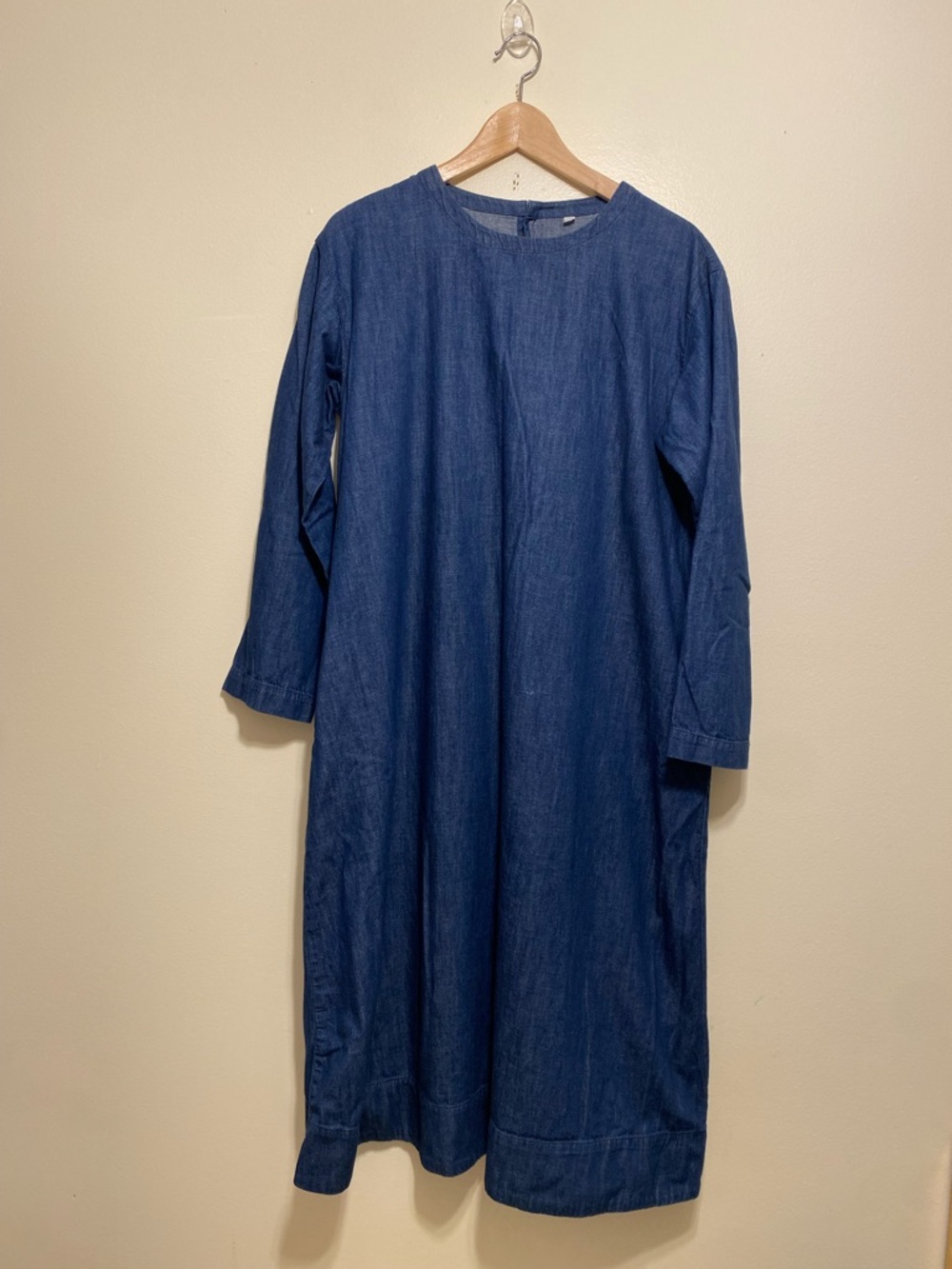 Muji Classic Indigo Blue Long Sleeve Shift Dress. Size M /L